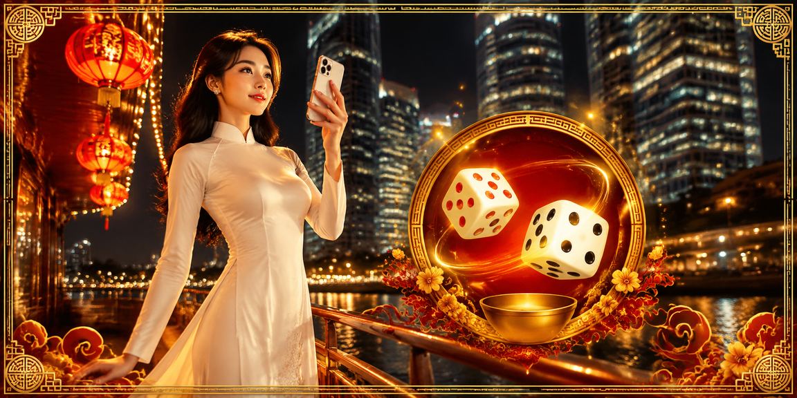 Người dùng tại Hà Nội trải nghiệm trò chơi tài xỉu trực tuyến trên điện thoại với trang phục áo dài truyền thống